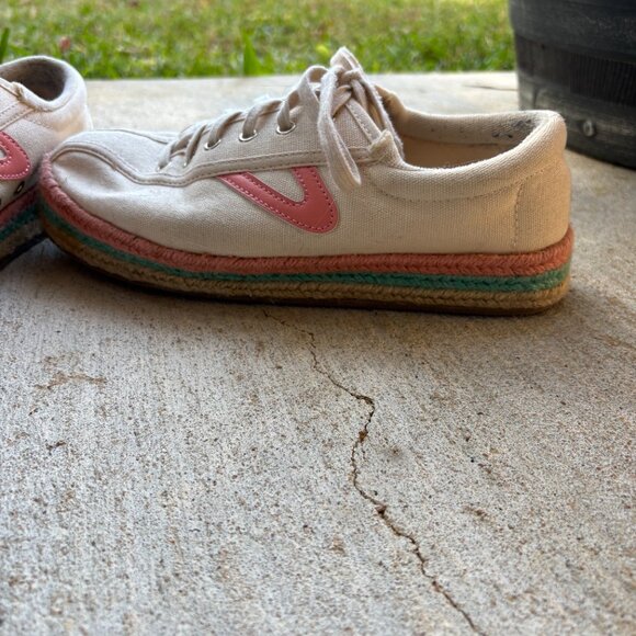 Tretorn Espadrille Sneakers Cream Blue and Pink Size 8 - Picture 2 of 4
